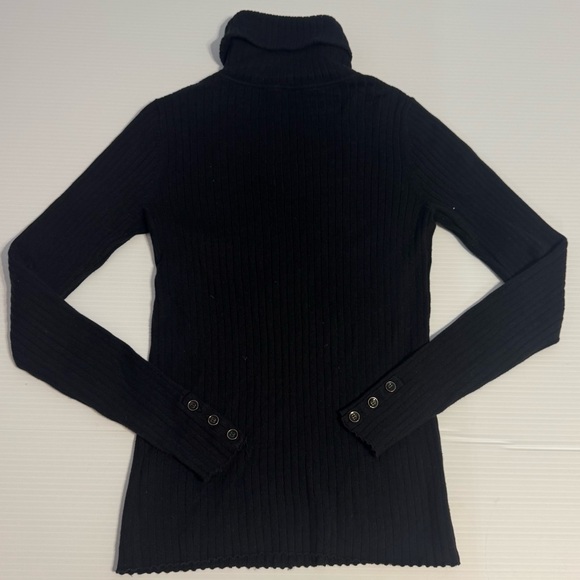 J. McLaughlin Arlette Ribbed Turtleneck Sweater Black Women’s Large Buttons XS - Picture 8 of 10